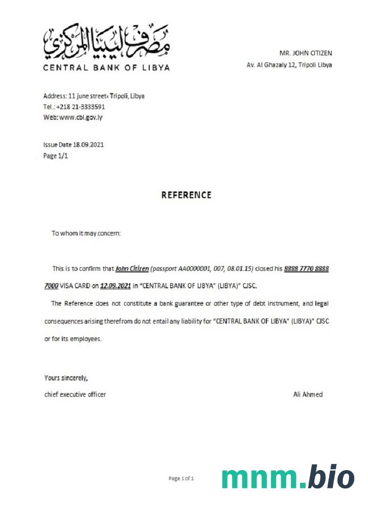 Przykład odniesienia do zamknięcia Banku Centralnego w Libii w formatach Word i PDF